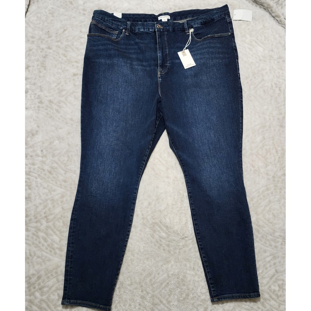 GOOD‎ AMERICAN High Rise Skinny Jeans Plus Size 26 Blue Denim NWT Casual Stretch